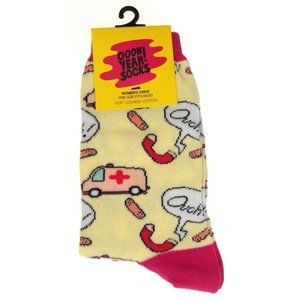 Oooh Yeah Socks Womens Novelty Hospital Nurse Socks Casual Crew Yellow Bandage